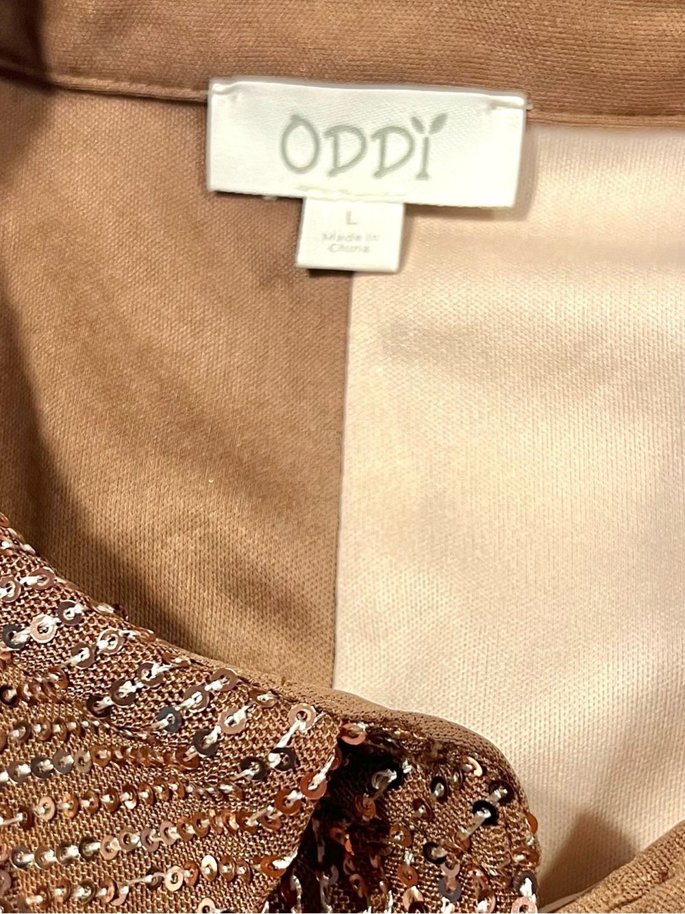 ODDI Rose Gold Dual Tone Sequin Crop Jacket Nashville Concert Glam Size L - Picture 4 of 9